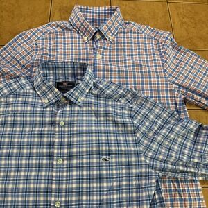 Lot Of 2 Vineyard Vines Performance Tucker Shirts Sz Small Blue Plaid Whale Logo
